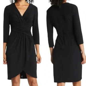 Eliza J Surplice Wrap Jersey V Neck Dress Black Size 2 NWT